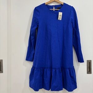NWT Women’s Banana Republic Drop-waist ponte Blue dress with ruffled hem size 8